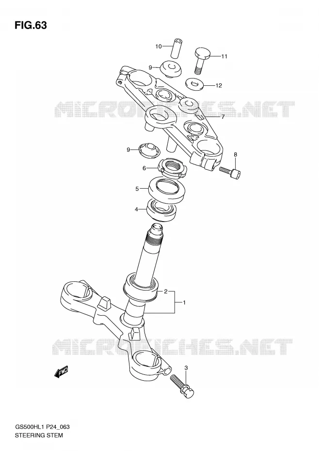 COLONNE DE DIRECTION (GS500FH) Suzuki MOTO 500 GS-E 2011  GS500HL1(L1)