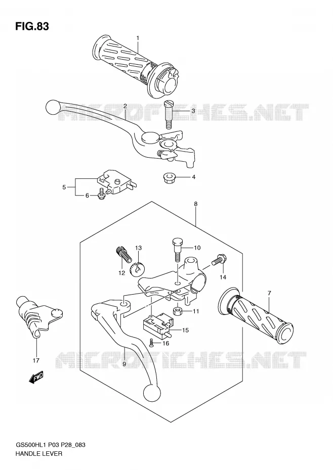ENSEMBLE LEVIERS - POIGNEES Suzuki MOTO 500 GS-F 2011  GS500FHL1(P3)