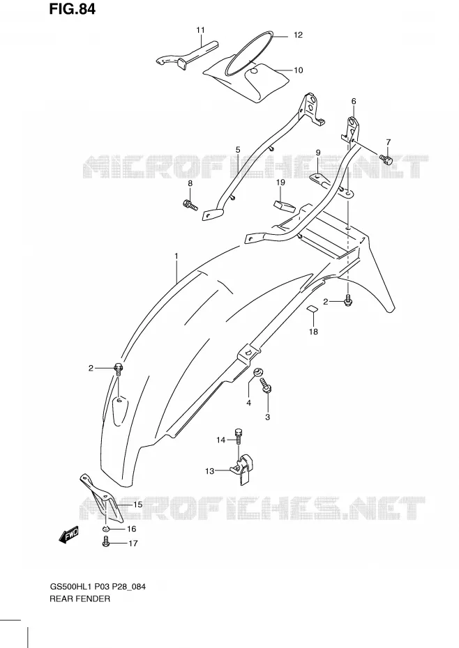 GARDE BOUE ARRIERE Suzuki MOTO 500 GS-F 2011  GS500FHL1(P3)