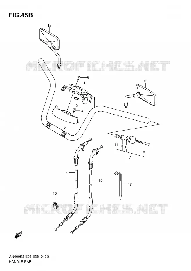 GUIDON (AN400SK5/SK6) Suzuki SCOOTER 400 BURGMAN 2006  AN400SK6(E3/E28)