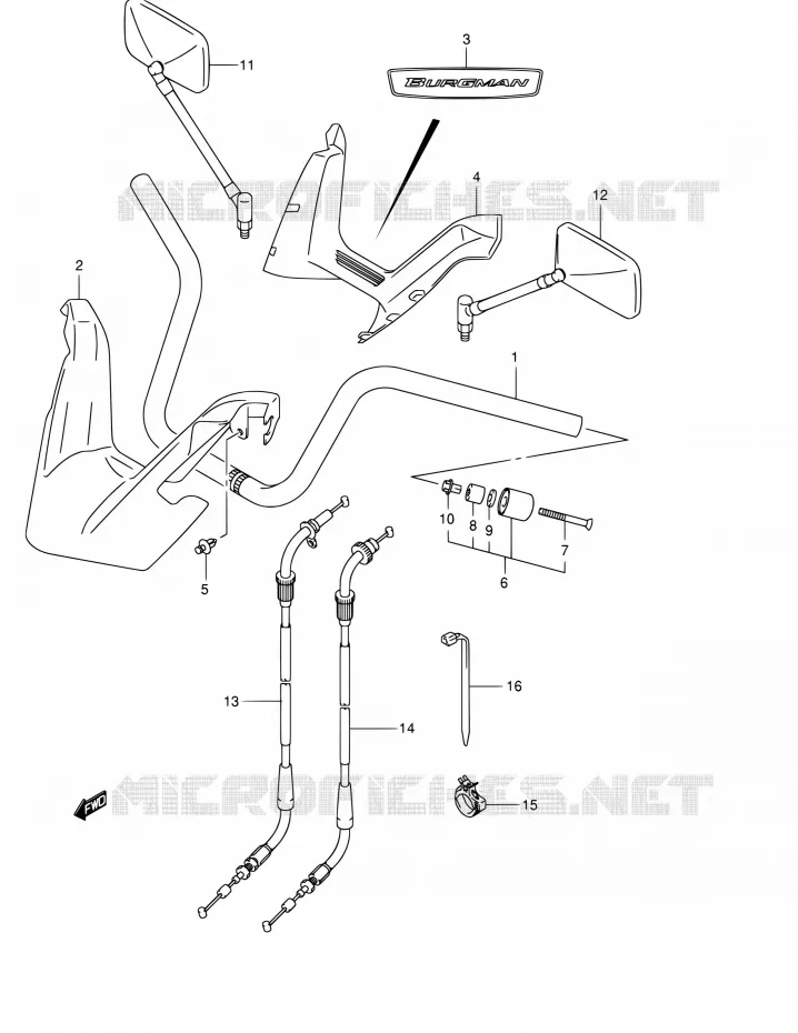 GUIDON (MODELE K4,AN400K5/K6) Suzuki SCOOTER 400 BURGMAN 2006  AN400 K6 (E02,E19,P37,E54)