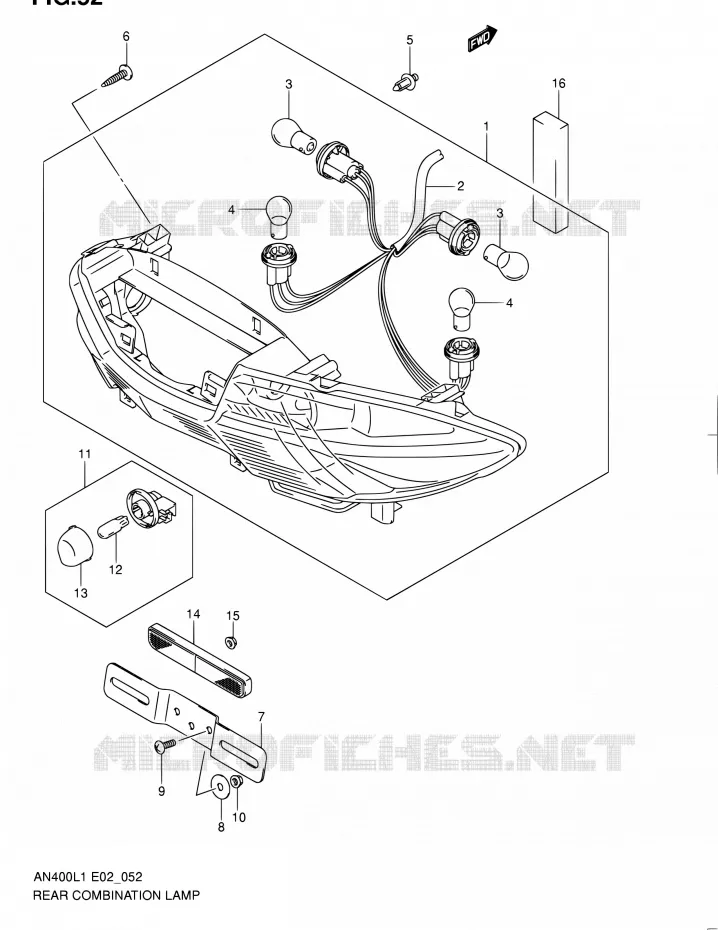 ENSEMBLE FEU ARRIERE Suzuki SCOOTER 400 BURGMAN 2012  AN400 L1 (E02,E19)