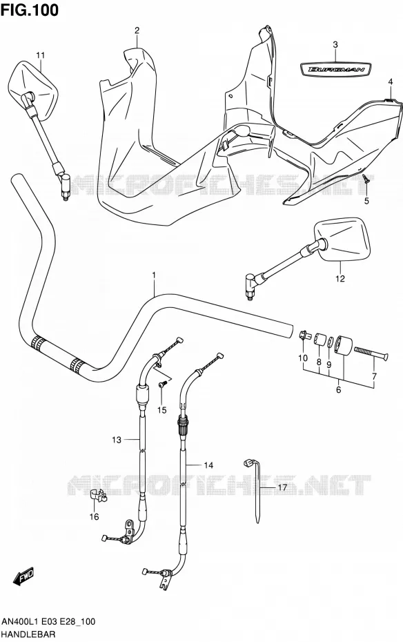 GUIDON (AN400L1 E03) Suzuki SCOOTER 400 BURGMAN 2011  AN400 L1 (E03,E28,E33)