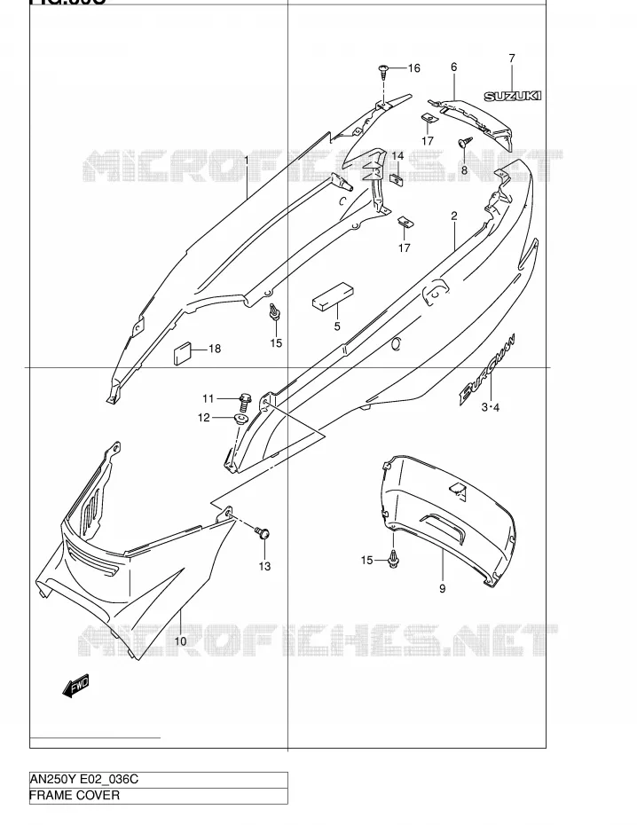 CARENAGES ARRIERE  (MODELE K2) Suzuki SCOOTER 250 BURGMAN 2001  AN250K1(E2)