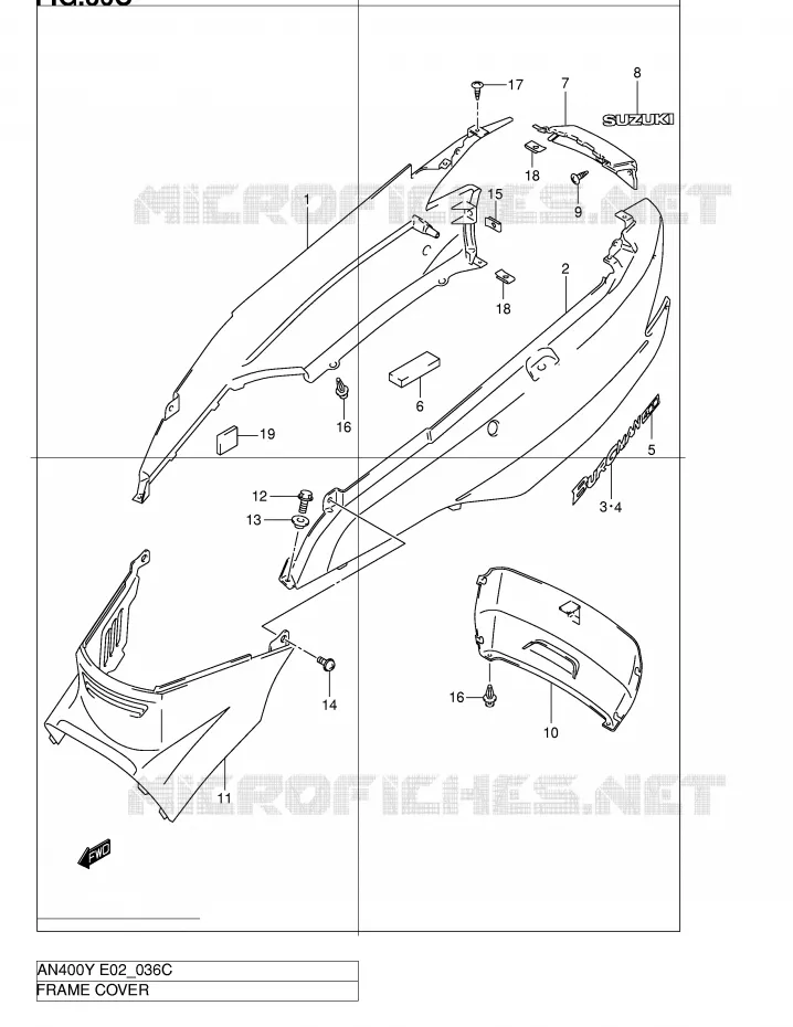 CARENAGES ARRIERE  (MODELE K2) Suzuki SCOOTER 400 BURGMAN 2000  AN400RY(E2)