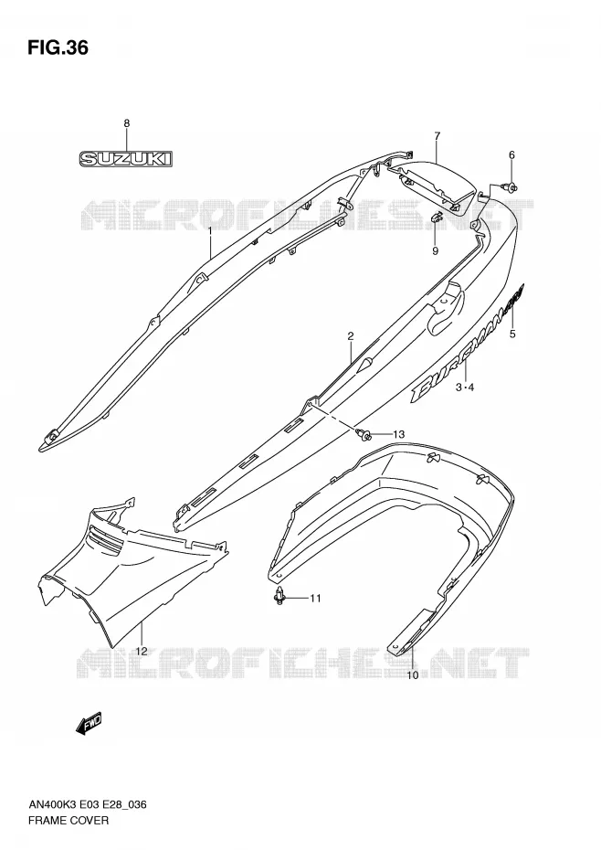 CARENAGES ARRIERE  (MODELE K3) Suzuki SCOOTER 400 BURGMAN 2004  AN400K4(E3/E28)