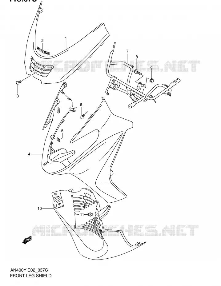 CARENAGES AVANT (MODELE K2) Suzuki SCOOTER 400 BURGMAN 1999  AN400X(E2)