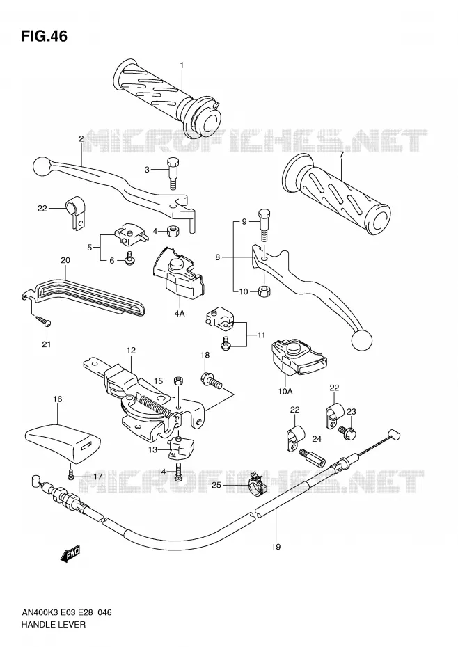 ENSEMBLE LEVIERS - POIGNEES Suzuki SCOOTER 400 BURGMAN 2006  AN400K6(E3/E28)