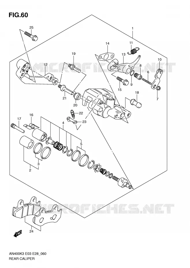 ETRIER DE FREIN ARRIERE Suzuki SCOOTER 400 BURGMAN 2005  AN400SK5(E3/E28)
