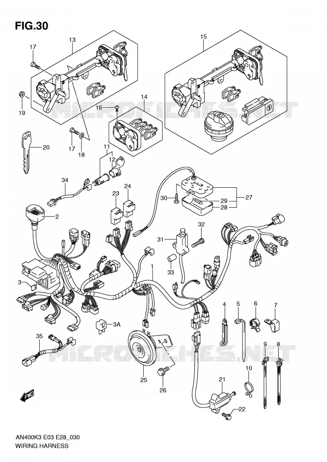 FAISCEAU ELECTRIQUE (MODELE K3/K4) Suzuki SCOOTER 400 BURGMAN 2004  AN400K4(E3/E28)