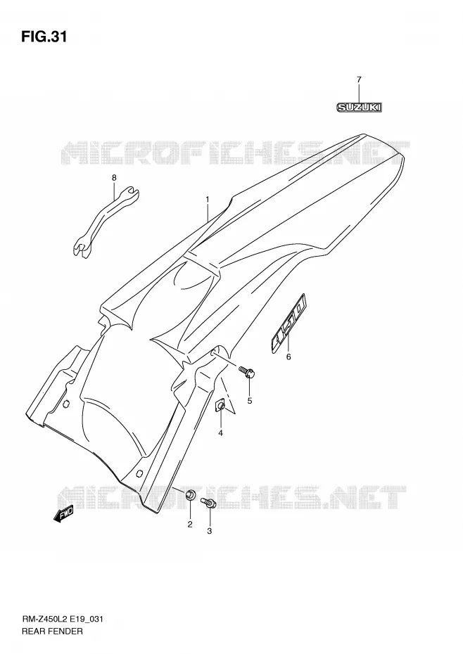 GARDE BOUE ARRIERE Suzuki MOTO 450 RM-Z 2012  RM-Z450L2(E19)