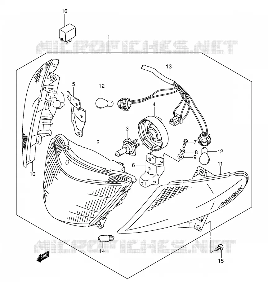 PHARE (MODELE K1/K2 E19,E54,P37) Suzuki SCOOTER 400 BURGMAN 2002  AN400K2(E2)