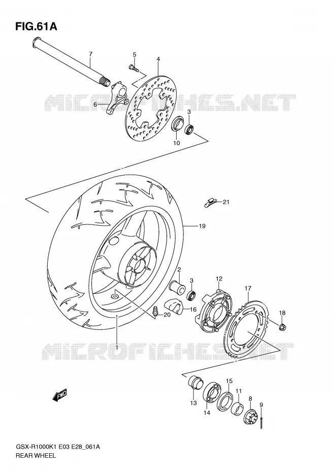 ROUE ARRIERE (GSX-R1000K2) Suzuki MOTO 1000 GSX-R 2001  GSX-R1000K1(E3/E28)