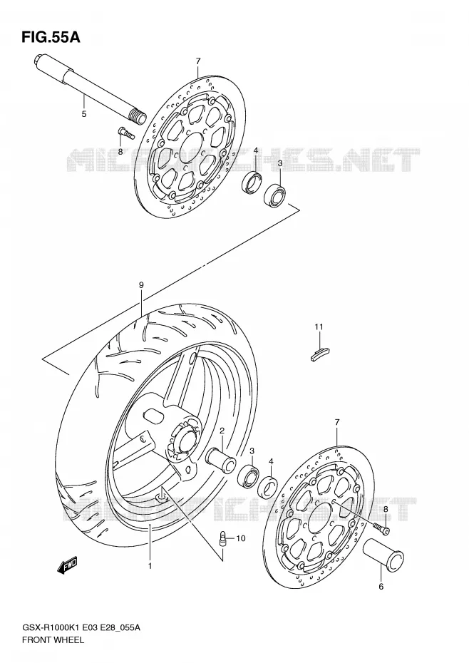 ROUE AVANT (GSX-R1000K2) Suzuki MOTO 1000 GSX-R 2001  GSX-R1000K1(E3/E28)