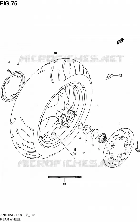 ROUE ARRIERE Suzuki SCOOTER 400 BURGMAN 2012  AN400AL2/AN400ZAL2(E03,E28,E33)