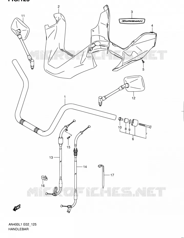 GUIDON (AN400L1 E02) Suzuki SCOOTER 400 BURGMAN 2011  AN400ZA L1 (E02,E19,E51)