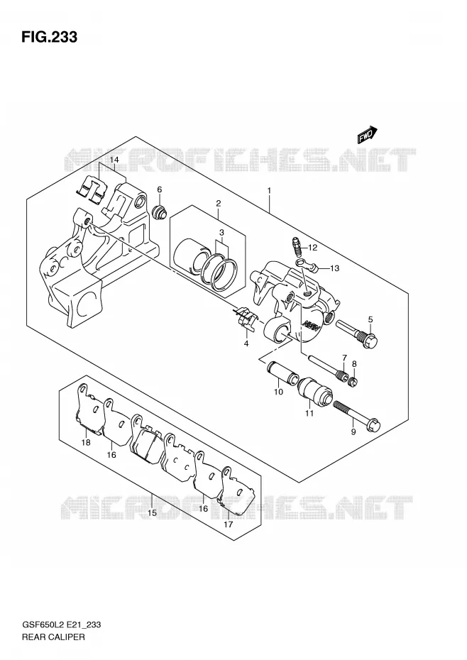 ETRIER DE FREIN ARRIERE (GSF650AL2 E21) Suzuki MOTO 650 BANDIT 2012  GSF650AL2(E21)