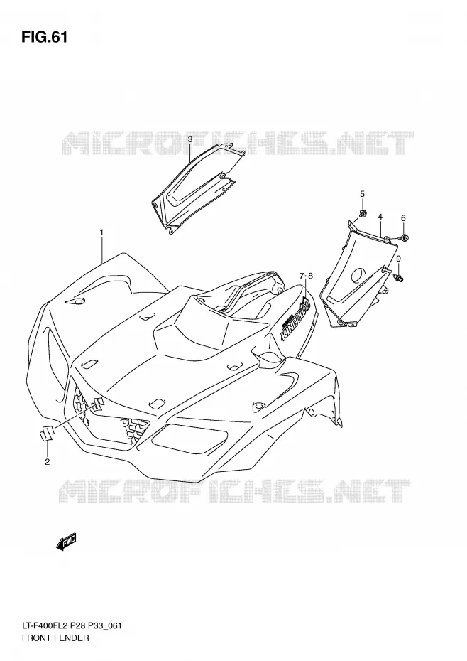 GARDE BOUE AVANT (LT-F400FZL2 P33) Suzuki QUAD 400 KINGQUAD 2012  LT-F400FZL2(P28)