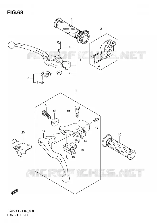 LEVIERS - POIGNEES (SV650SUL2 E24) Suzuki MOTO 650 SV 2012  SV650SUL2(E02)