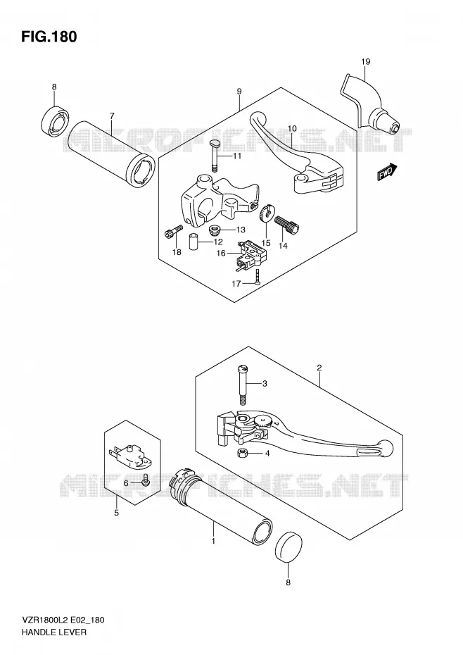 LEVIERS - POIGNEES (VZR1800L2 E51) Suzuki MOTO 1800 INTRUDER 2012  VZR1800L2(E02)
