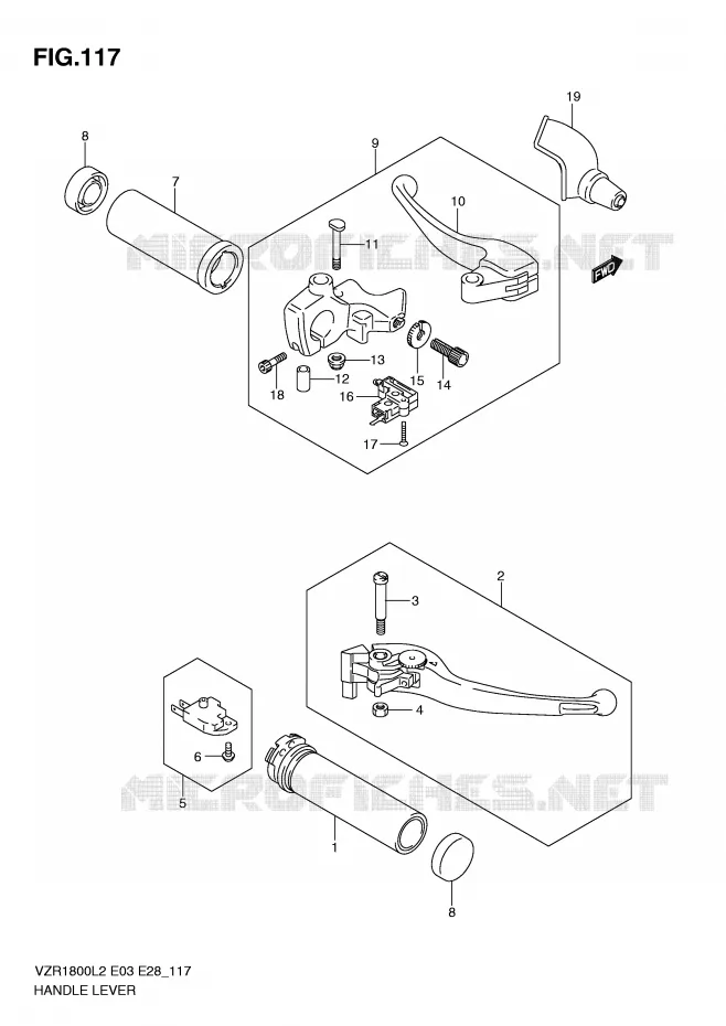 LEVIERS - POIGNEES (VZR1800ZL2 E28) Suzuki MOTO 1800 INTRUDER 2012  VZR1800L2(E03)