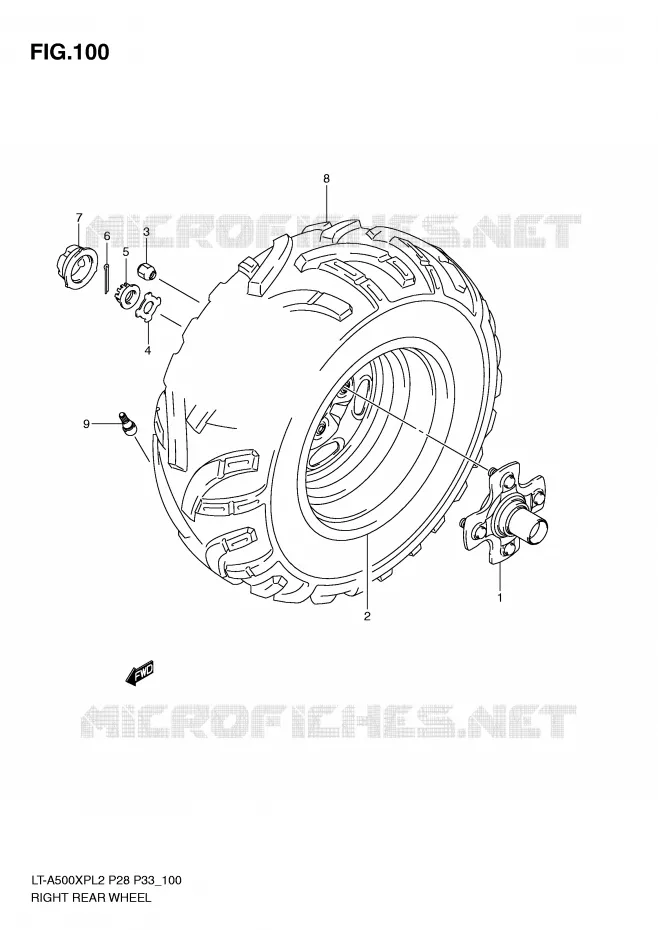 ROUE ARRIERE DROITE (LT-A500XPZL2 P28) Suzuki QUAD 500 KINGQUAD 2012  LT-A500XPL2(P28)