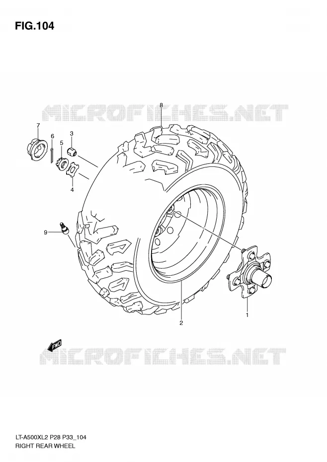 ROUE ARRIERE DROITE (LT-A500XZL2 P33) Suzuki QUAD 500 KINGQUAD 2012  LT-A500XL2(P28)