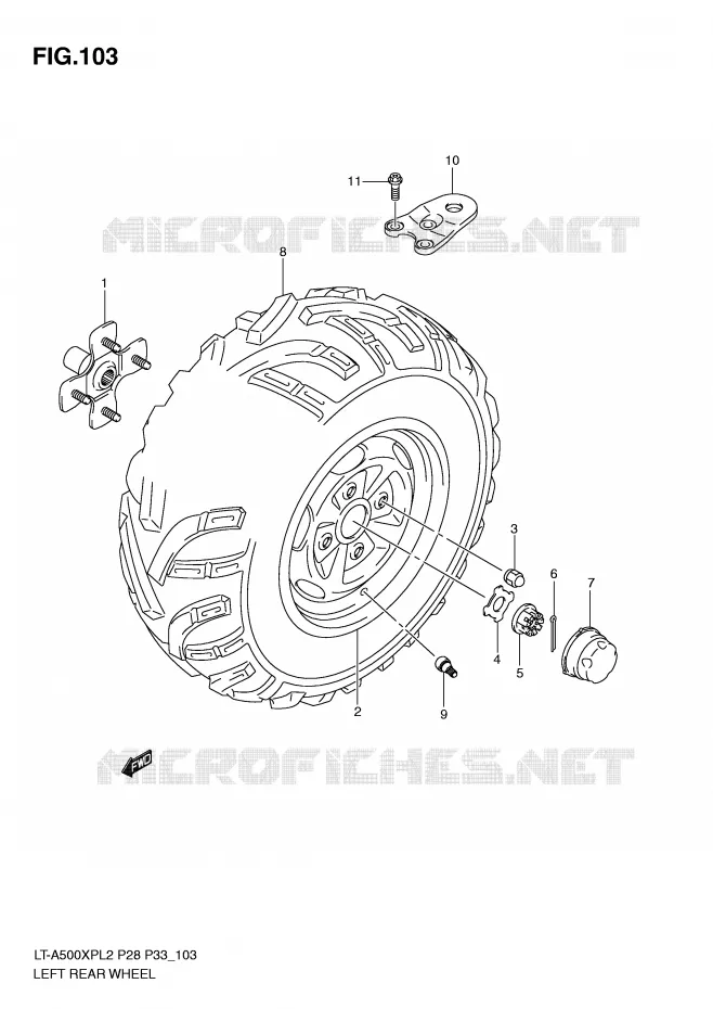 ROUE ARRIERE GAUCHE (LT-A500XPL2 P33) Suzuki QUAD 500 KINGQUAD 2012  LT-A500XPZL2(P28)