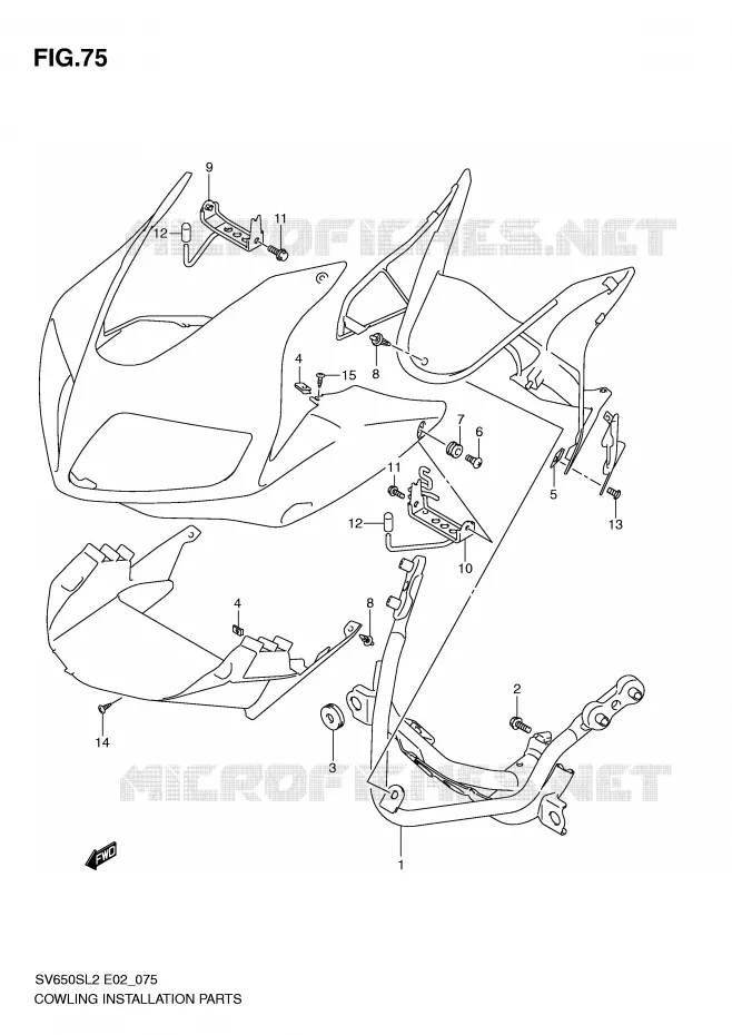SUPPORTS / FIXATIONS CARENAGES Suzuki MOTO 650 SV 2012  SV650SL2(E02)