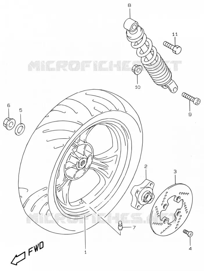 ROUE ARRIERE (MODELE AY50W/WR Y) Suzuki SCOOTER 50 KATANA 2001  AY50WRYK1