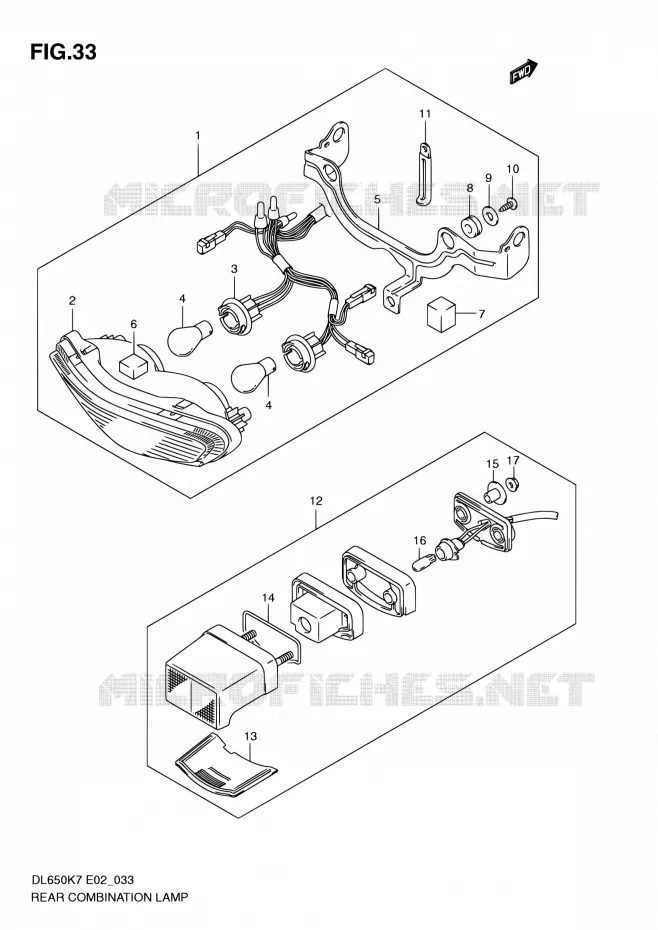 ENSEMBLE FEU ARRIERE Suzuki MOTO 650 V-STROM 2007  DL650A K7 (E02,E19,E24)