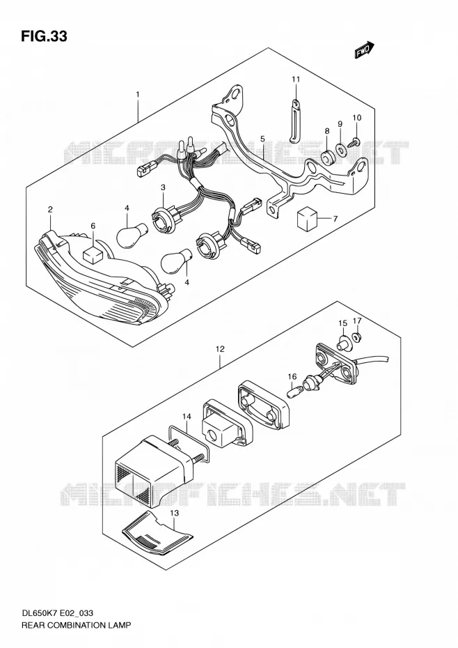 ENSEMBLE FEU ARRIERE Suzuki MOTO 650 V-STROM 2009  DL650A K9 (E02,E19,E24,E37)