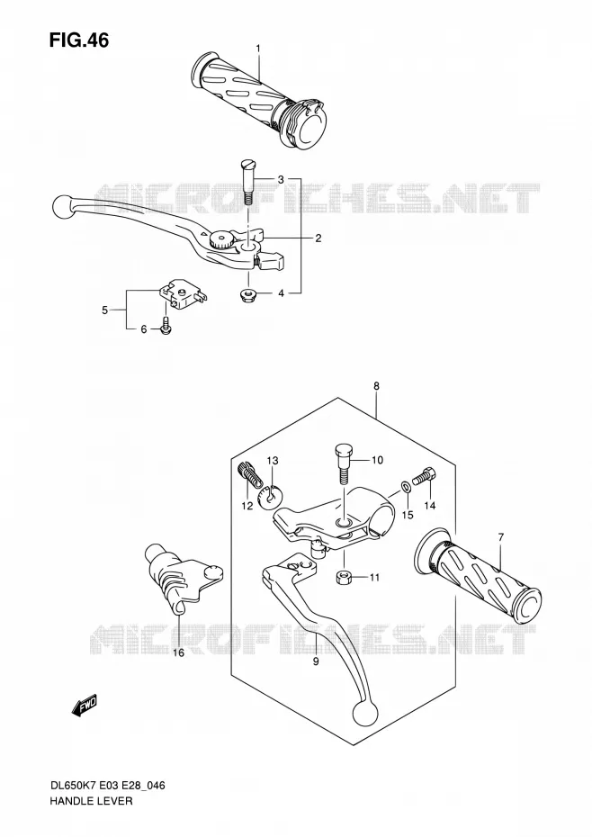 ENSEMBLE LEVIERS - POIGNEES (MODEL K7/K8/K9) Suzuki MOTO 650 V-STROM 2009  DL650A K9 (E03,E28,E33)