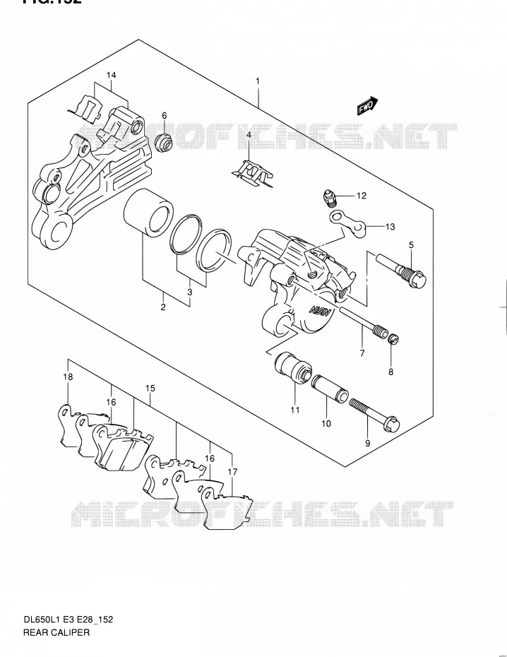 ETRIER DE FREIN ARRIERE (DL650AL1 E28) Suzuki MOTO 650 V-STROM 2011  DL650A L1 (E03,E28,E33)