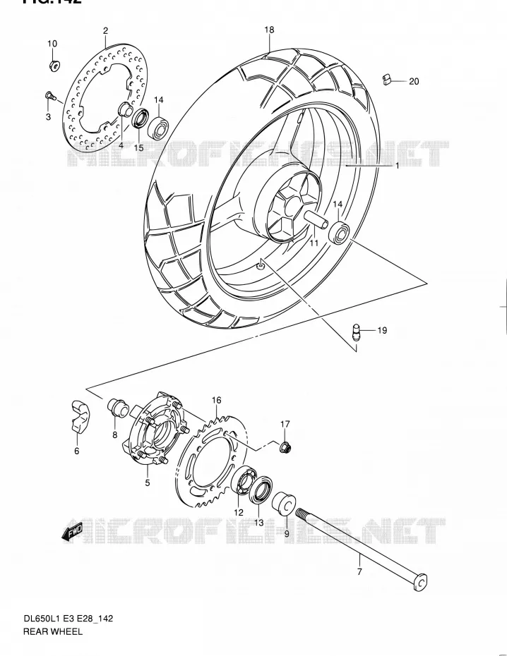 ROUE ARRIERE (DL650L1 E03) Suzuki MOTO 650 V-STROM 2011  DL650A L1 (E03,E28,E33)