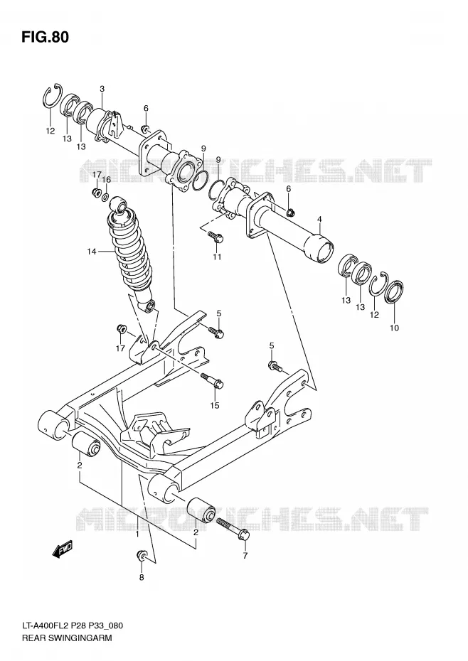 BRAS OSCILLANT ARRIERE Suzuki QUAD 400 KINGQUAD 2012  LT-A400FZL2(P28)