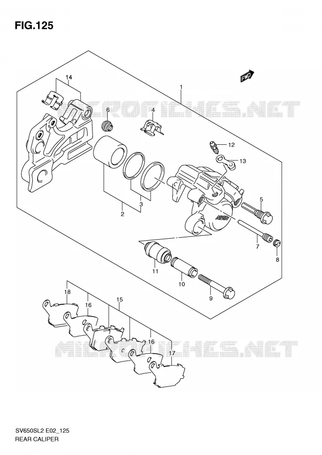 ETRIER DE FREIN ARRIERE (SV650SAL2 E24) Suzuki MOTO 650 SV 2012  SV650SUL2(E02)
