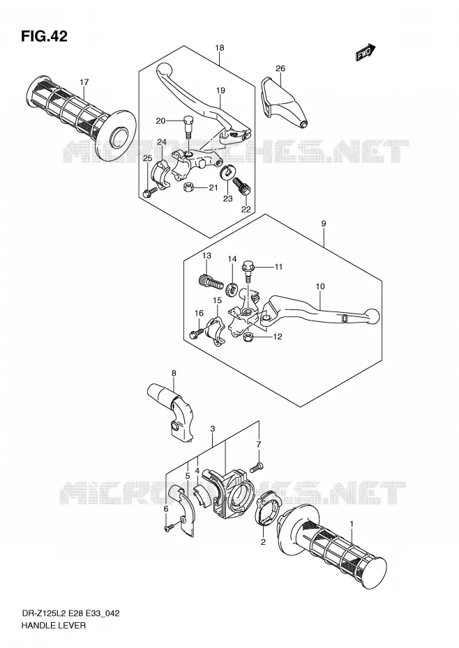 LEVIERS - POIGNEES (DR-Z125L2 E33) Suzuki MOTO 125 DR-Z 2012  DR-Z125L2(E28)