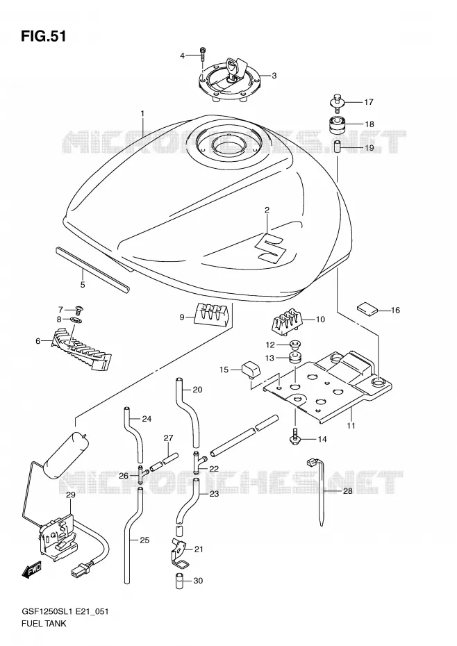 RESERVOIR D'ESSENCE (GSF1250SL1 E21) Suzuki MOTO 1250 BANDIT 2011  GSF1250SAL1(E21)