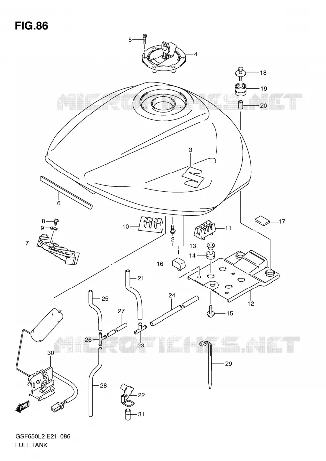 RESERVOIR D'ESSENCE Suzuki MOTO 650 BANDIT 2012  GSF650SUL2(E21)