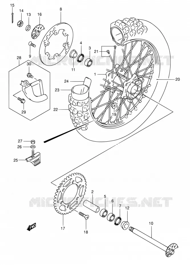 ROUE ARRIERE Suzuki MOTO 400 DR-Z 2005  DR-Z400E K5 (E03,E28,E33)