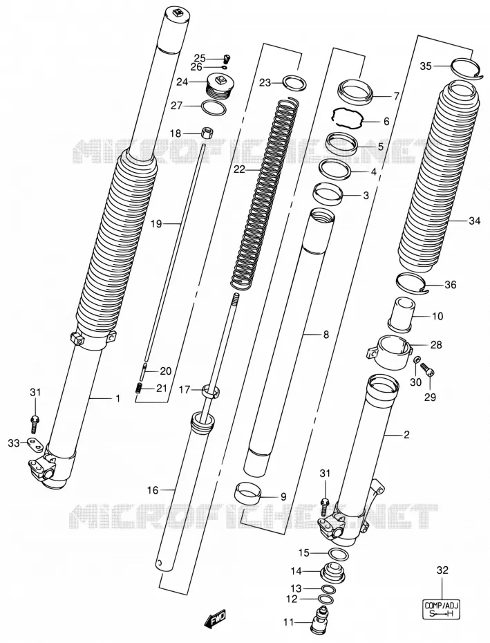 FOURCHE (MODELE K2/K3/K4) Suzuki MOTO 400 DR-Z 2004  DR-Z400S K4 (E03,E28,E33)