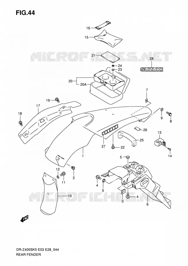 GARDE BOUE ARRIERE Suzuki MOTO 400 DR-Z 2007  DR-Z400S K7 (E03,E28,E33)