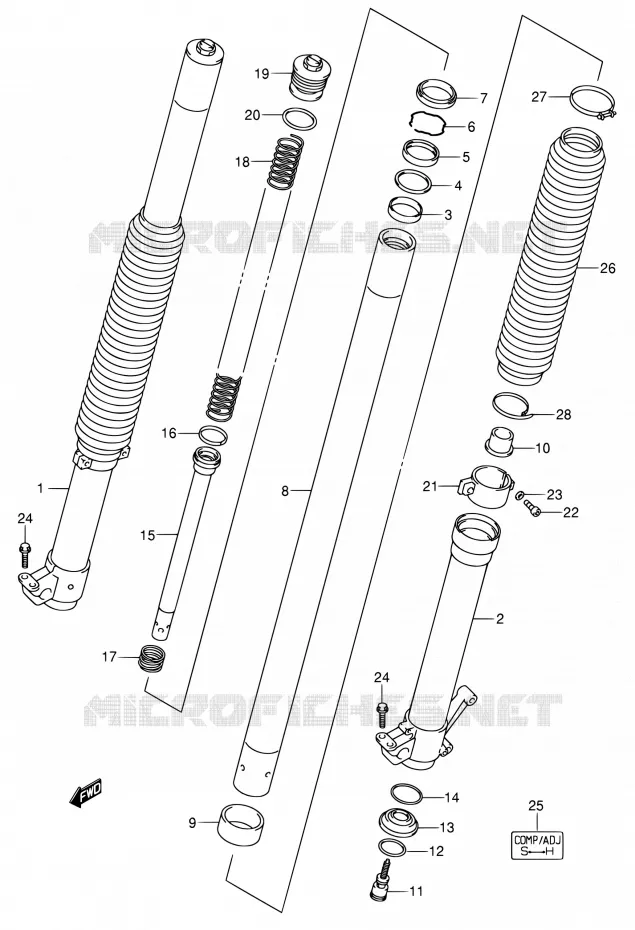 FOURCHE (MODELE Y/K1) Suzuki MOTO 400 DR-Z 2000  DR-Z400S Y (E03,E28,E33)