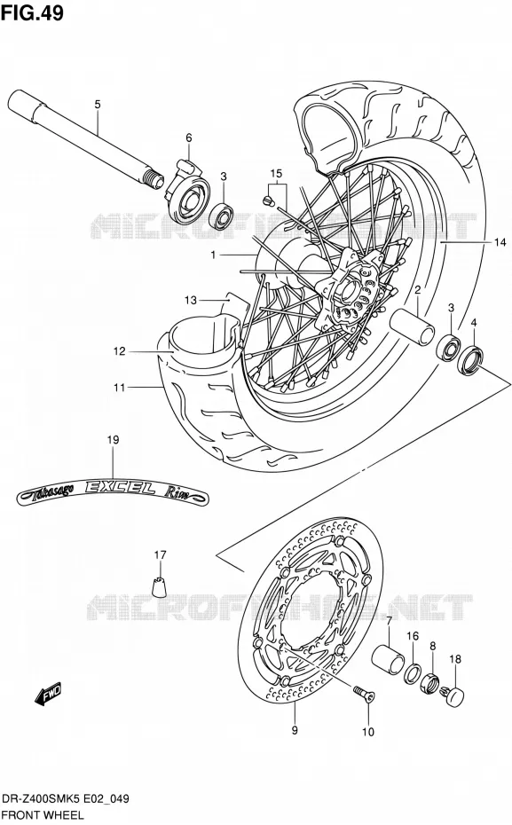 ROUE AVANT (MODELE K5/K6) Suzuki MOTO 400 DR-Z 2005  DR-Z400SMK5(E19)