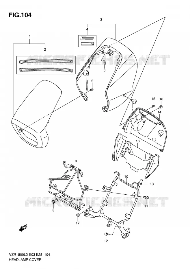 COUVERCLE DE PHARE (VZR1800ZL2 E28) Suzuki MOTO 1800 INTRUDER 2012  VZR1800L2(E03)