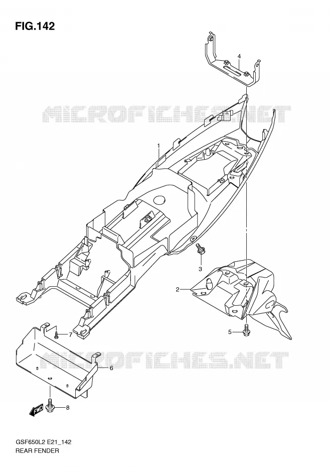 GARDE BOUE ARRIERE (GSF650SUAL2 E21) Suzuki MOTO 650 BANDIT 2015  GSF650SAL2(E21)