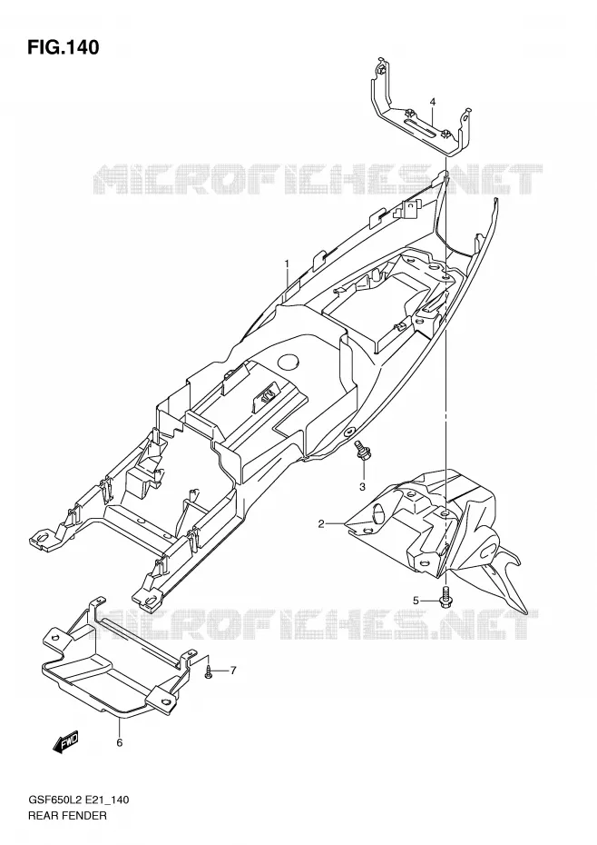 GARDE BOUE ARRIERE (GSF650SUL2 E21) Suzuki MOTO 650 BANDIT 2012  GSF650SL2(E21)