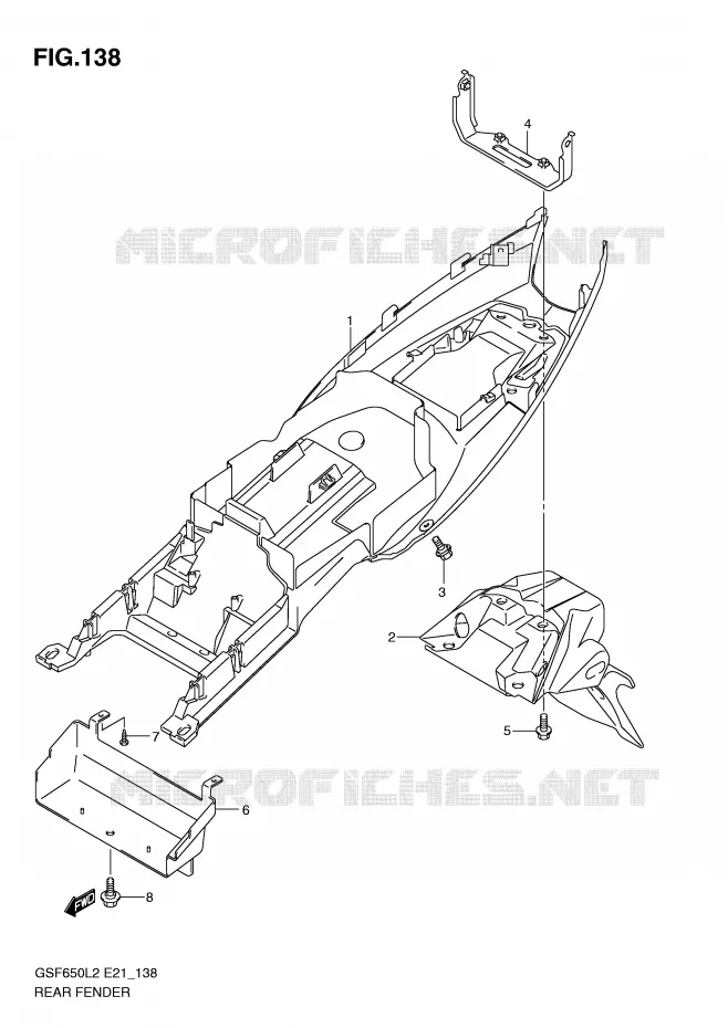 GARDE BOUE ARRIERE (GSF650UAL2 E21) Suzuki MOTO 650 BANDIT 2015  GSF650SAL2(E21)
