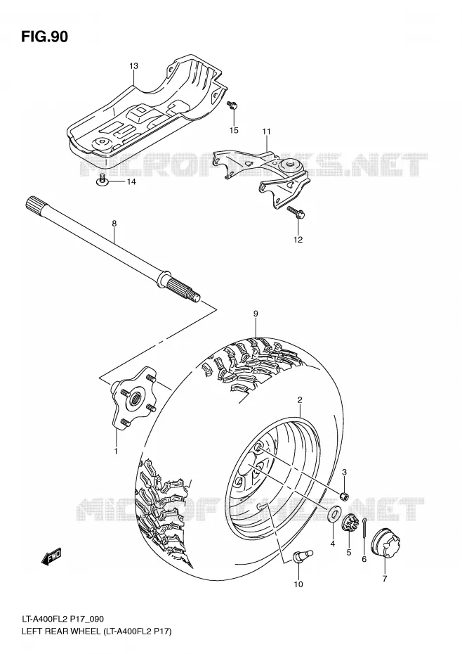 ROUE ARRIERE GAUCHE (LT-A400FL2 P17) Suzuki QUAD 400 KINGQUAD 2012  LT-F400FL2(P17)